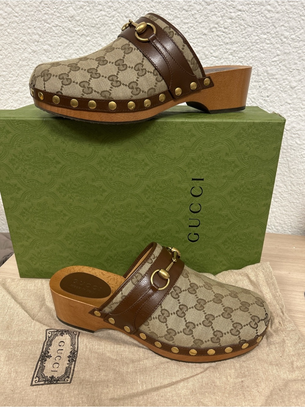 Gucci GG Quentin Supreme Canvas Horsebit Clogs in Brown - men’s 8 /womens 9.5